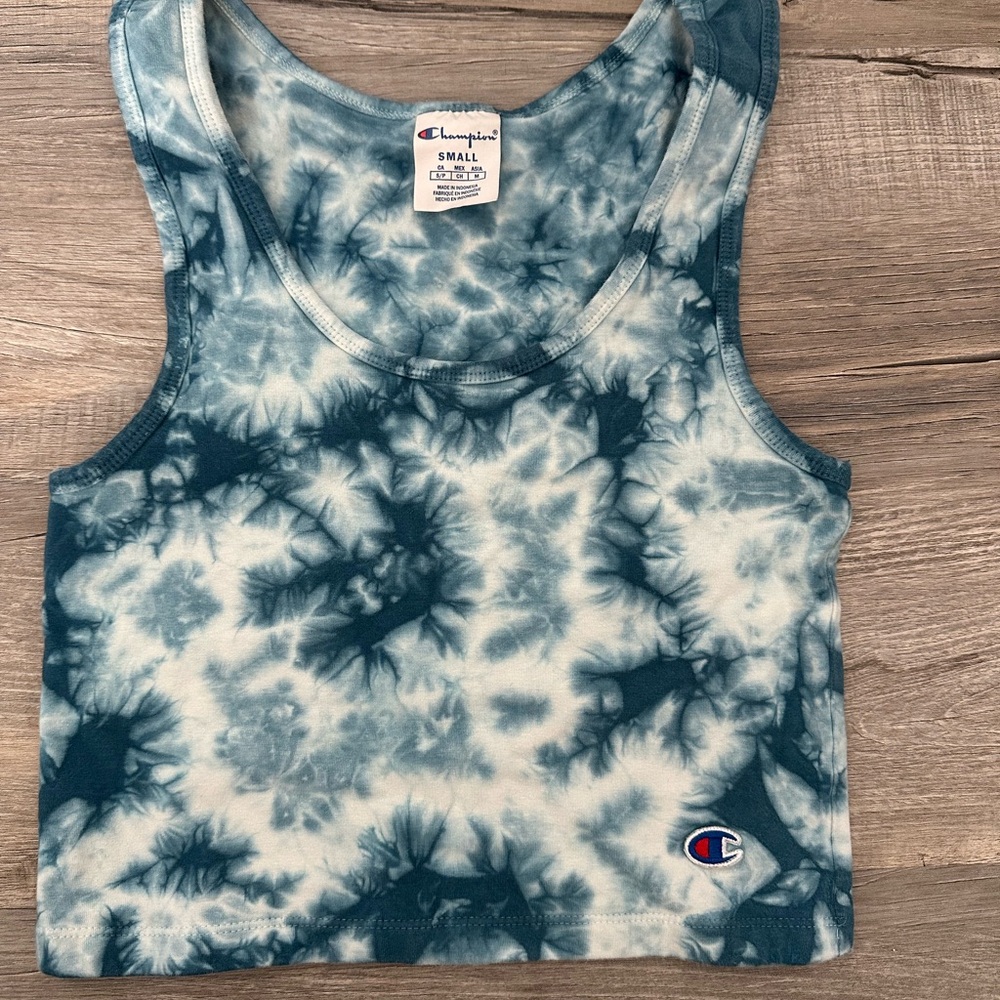 Champion Women's Teal Tie-Dye Crop Tank Top